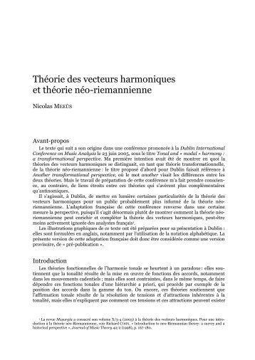 Théorie des vecteurs harmoniques et théorie néo-riemannienne