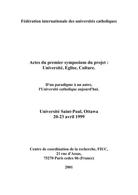 Actes Du Premier Symposium Du Projet International Federation Of