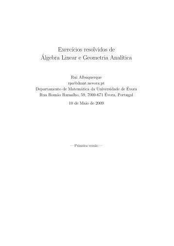 Exames e testes resolvidos de ALGA 2008/09 - Universidade de Évora