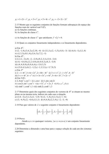 Exercícios de Álgebra Linear Capítulos 1 e 2