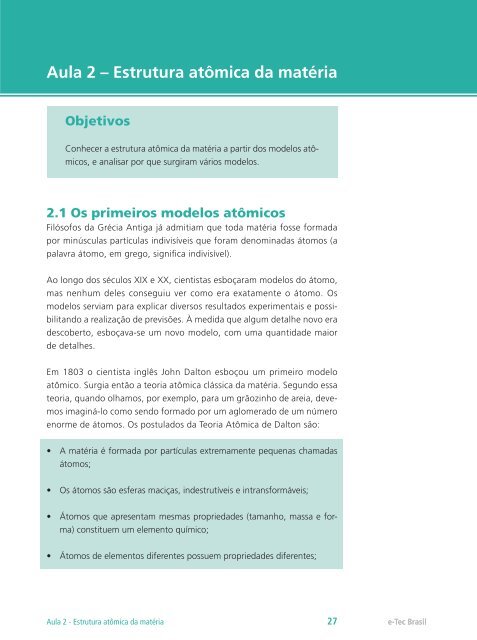 Química I - Rede e-Tec Brasil - Ministério da Educação