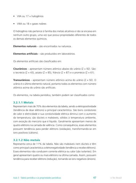 Química I - Rede e-Tec Brasil - Ministério da Educação