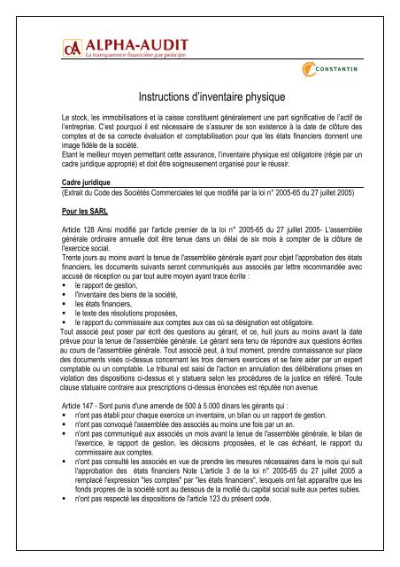 Instructions D Inventaire Physique Alpha Tunisie