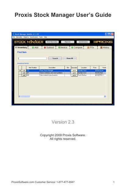 Proxis Stock Manager User's Guide - Proxis Software