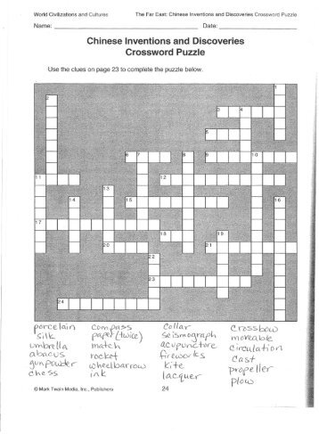 Chinese Inventions and Discoveries Crossword - OCPS Teacher ...