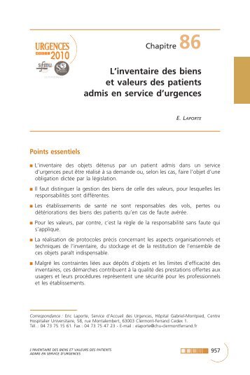 L''inventaire des biens et valeurs des patienrts admis en service d ...