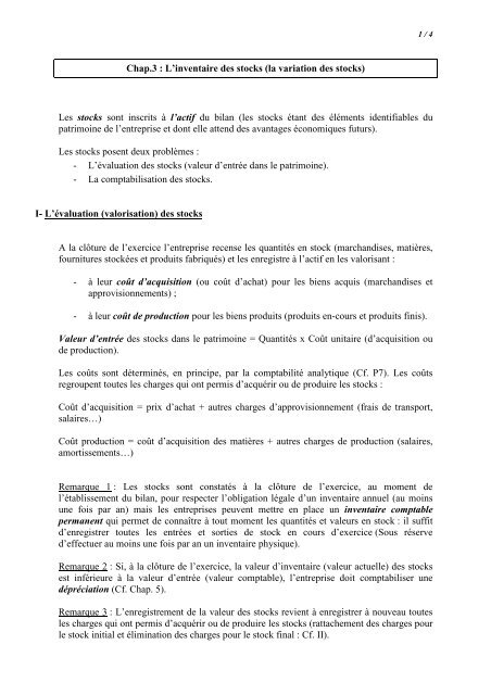 L'inventaire des stocks - BTS CGO Lycée Eugène DELACROIX