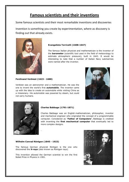 Famous Inventions and Inventors in Different Fields