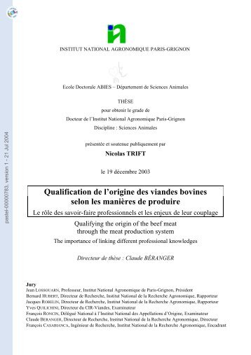 Qualification de l'origine des viandes bovines selon les manières de ...