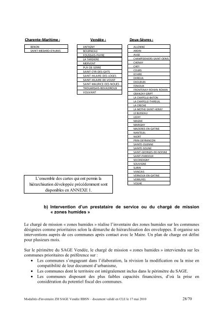 Modalités d'inventaire des zones humides du SAGE Vendée