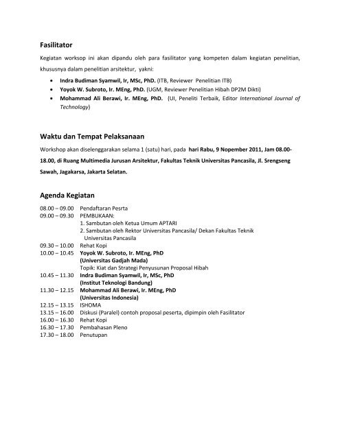 Proposal Workshop - Asosiasi Pendidikan Tinggi Arsitektur Indonesia