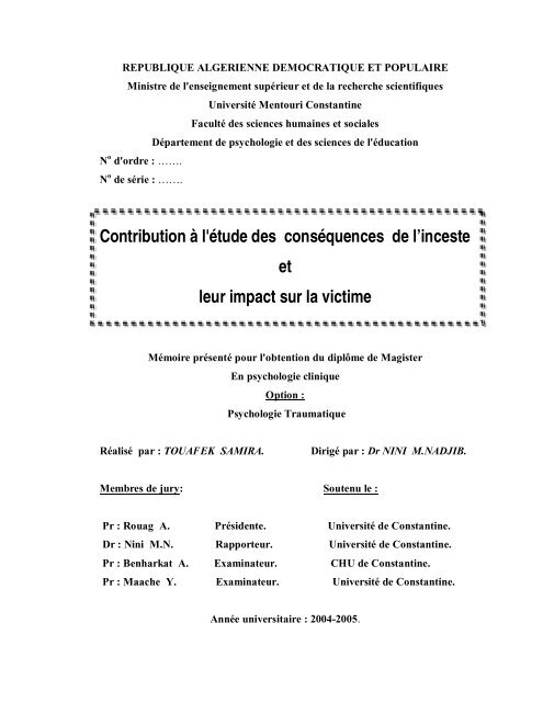 Contribution A L Etude Des Consequences De L Inceste Et Leur Impact