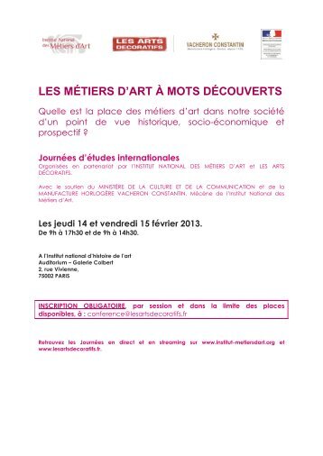 LES MÉTIERS D'ART À MOTS DÉCOUVERTS - Institut National des ...