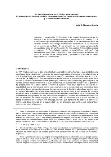 El delito imprudente en el Código penal peruano La infracción del ...