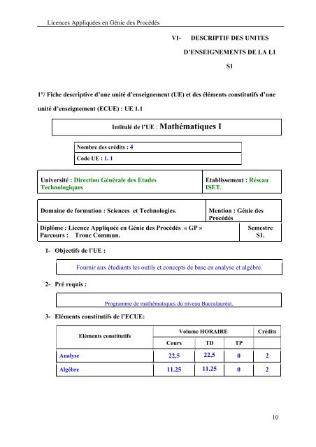 FICHE MATIERE - Ministère de l'Enseignement Supérieur et de la ...