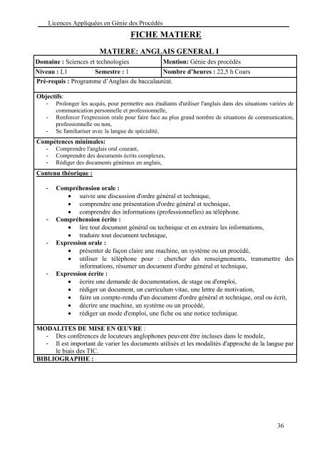 FICHE MATIERE - Ministère de l'Enseignement Supérieur et de la ...