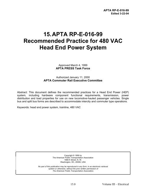 APTA RP-E-016-99 Recommended Practice for - APTAStandards.com