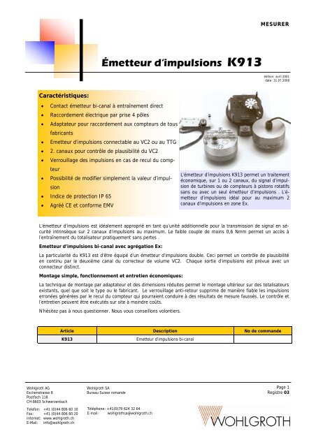 Emetteur d'impulsions K913 - Wohlgroth AG