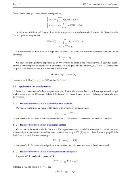 TF, DIRAC, CONVOLUTION, ET TUTTI QUANTI - ESIEE Paris