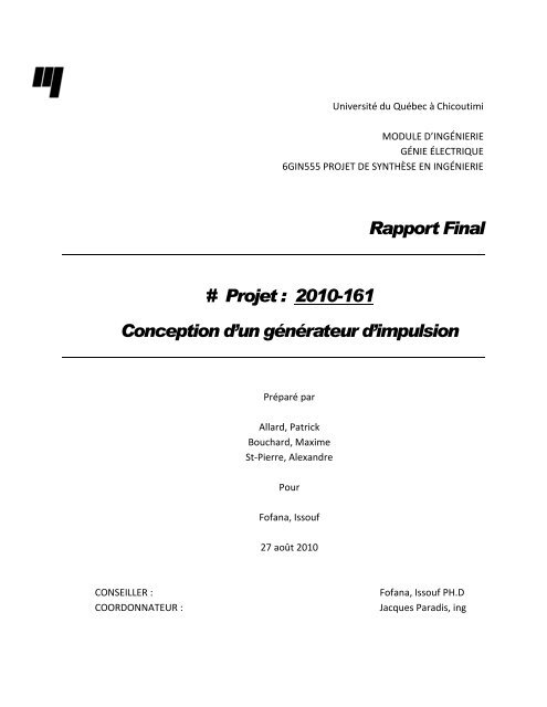 Rapport Final # Projet : 2010-161 Conception d'un ... - UQAC