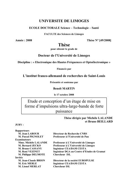 Etude et conception d'un étage de mise en forme d'impulsions ultra ...