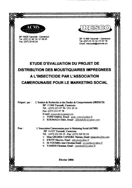 Etude d'Evaluation du projet de distribution des Moustiquaires