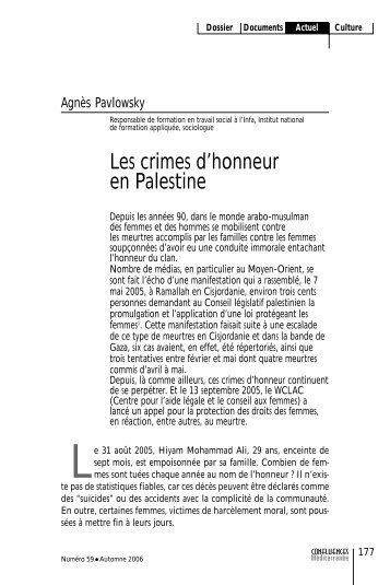 Les crimes d'honneur en Palestine - Confluences Méditerranée