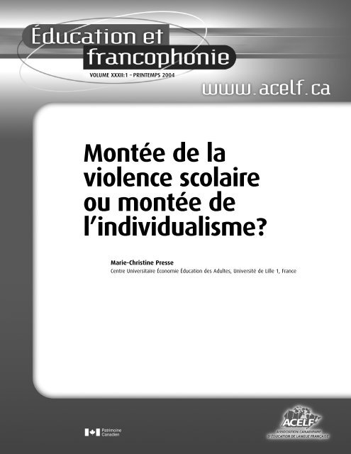 Montée de la violence scolaire ou montée de l'individualisme? - acelf