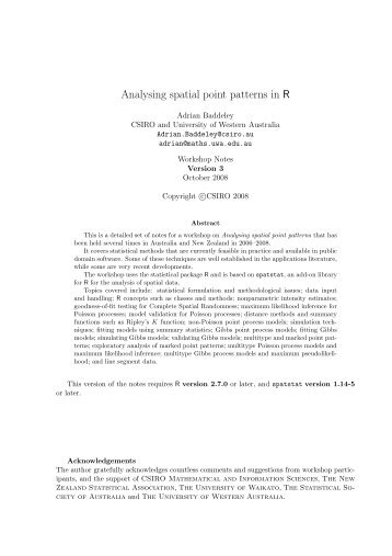 Analysing spatial point patterns in R - Department of Statistical and ...