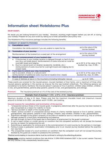 Information sheet Hotelstorno Plus - Tiscover