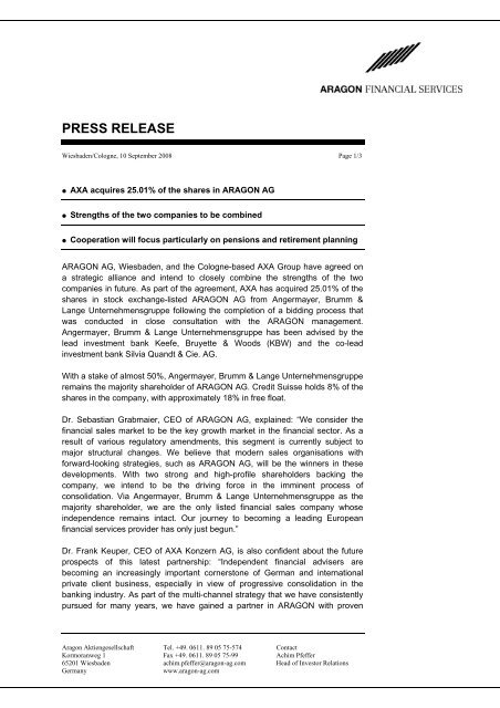 PRESS RELEASE - Aragon AG