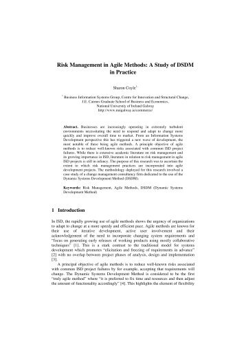 Risk Management in Agile Methods: A Study of DSDM in ... - ARAN