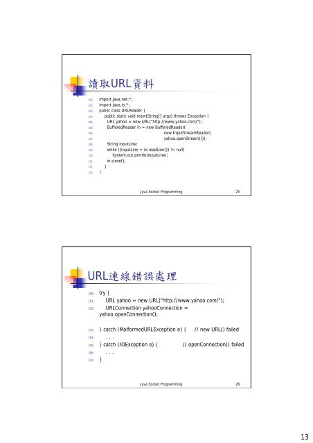 Java Socket Programming 大綱 - 網路資料庫實驗室