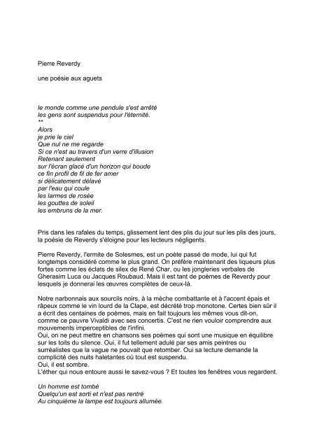 Pierre Reverdy Une Poesie Aux Aguets Le Monde Esprits Nomades Pierre Reverdy Une Poesie Aux Aguets Le Monde Esprits Nomades