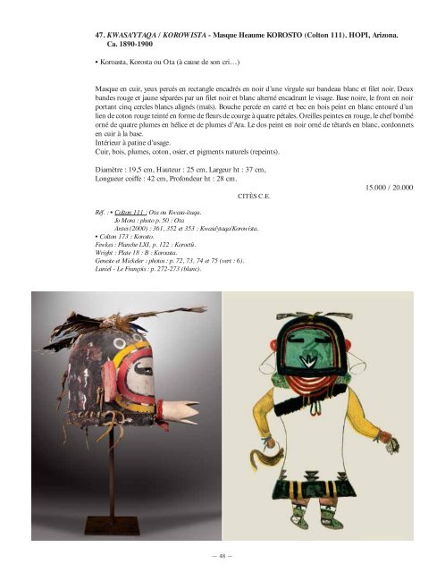 Masques Katsinam des Indiens HOPIS de l'Arizona Collection LS Tout