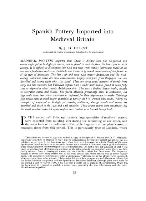 Spanish Pottery Imported into Medieval Britain' - Archaeology Data ...