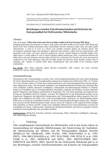 Udder form traits and criteria of udder health in the East Friesian Milk ...