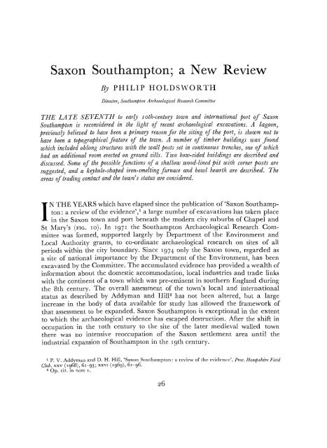 Saxon Southampton; a New Review - Archaeology Data Service