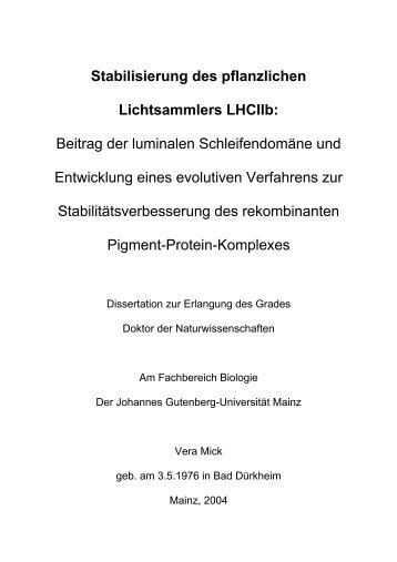 Stabilisierung des pflanzlichen Lichtsammlers LHCIIb - ArchiMeD ...