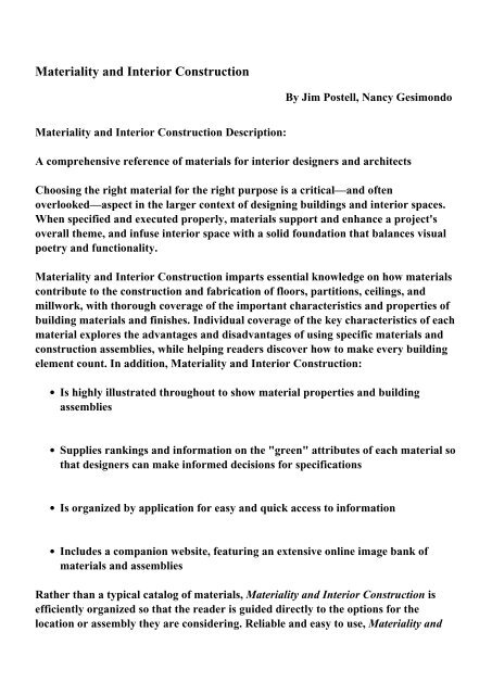 Materiality And Interior Construction Pdf Ebooks Free