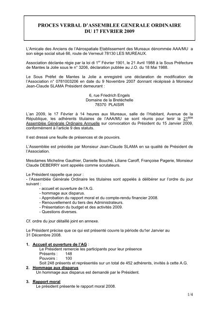 Compte rendu de l'assemblée générale - AAA/MU