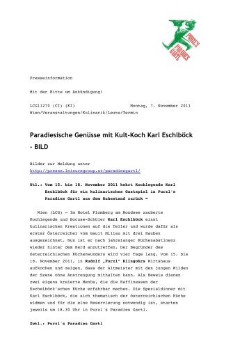 Paradiesische Genüsse mit Kult-Koch Karl Eschlböck - BILD