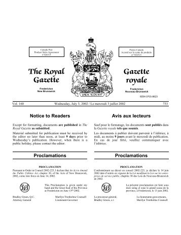 The Royal Gazette Gazette royale - Gouvernement du Nouveau ...