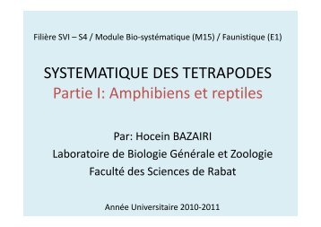 Cours Faunistique Tetrapodes Partie 1 - Faculté des Sciences Rabat