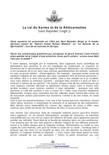 La Loi du Karma et de la Réincarnation Sant Rajinder Singh Ji