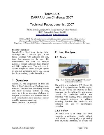Team-LUX DARPA Urban Challenge 2007 Technical Paper, June ...