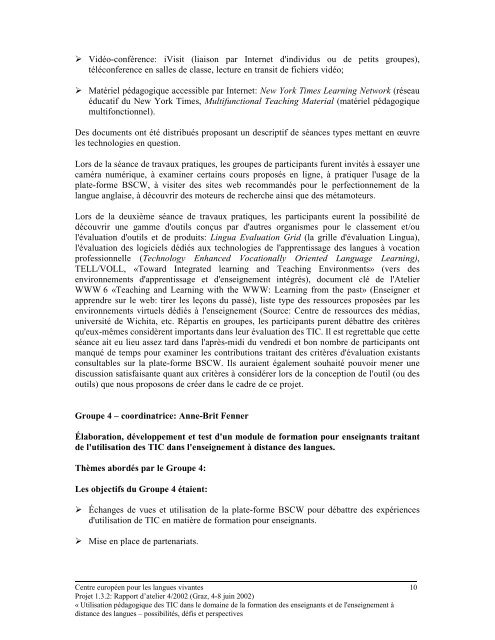 Rapport de l'atelier central n° 4/2002 - the ECML | Bienvenue au ...