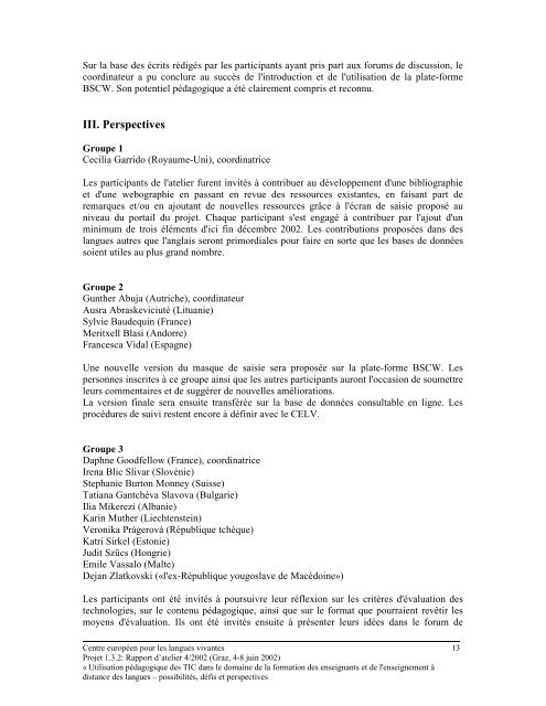 Rapport de l'atelier central n° 4/2002 - the ECML | Bienvenue au ...