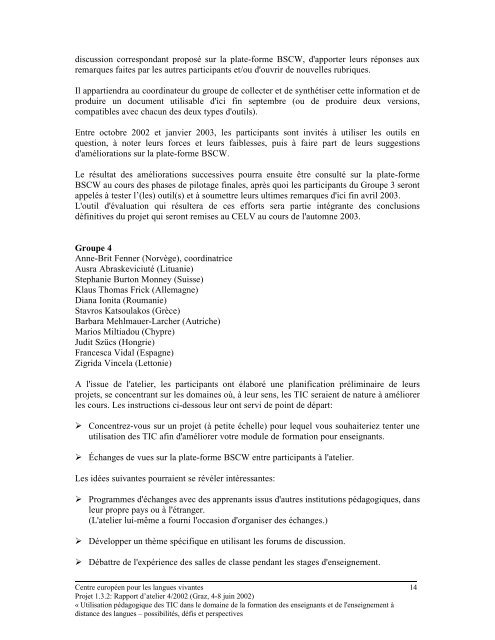 Rapport de l'atelier central n° 4/2002 - the ECML | Bienvenue au ...