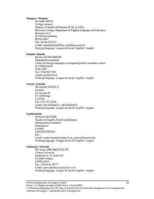 Rapport de l'atelier central n° 4/2002 - the ECML | Bienvenue au ...